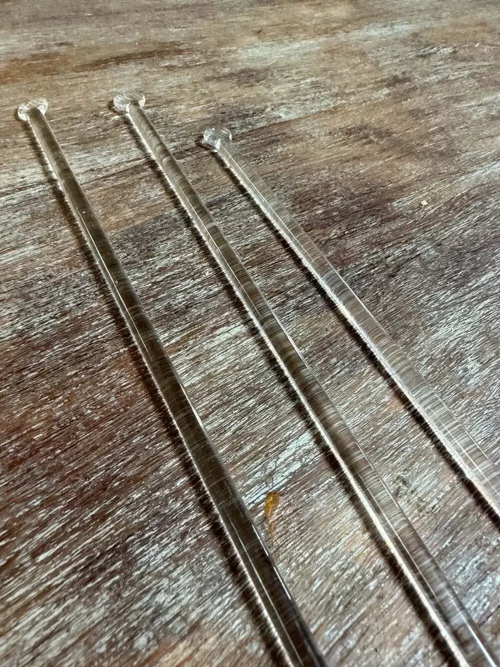 Set of 3 Vintage Clear Glass Cocktail Swizzle Stir Sticks